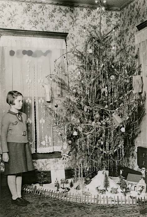 vintage Christmas tree and 
putz display photo